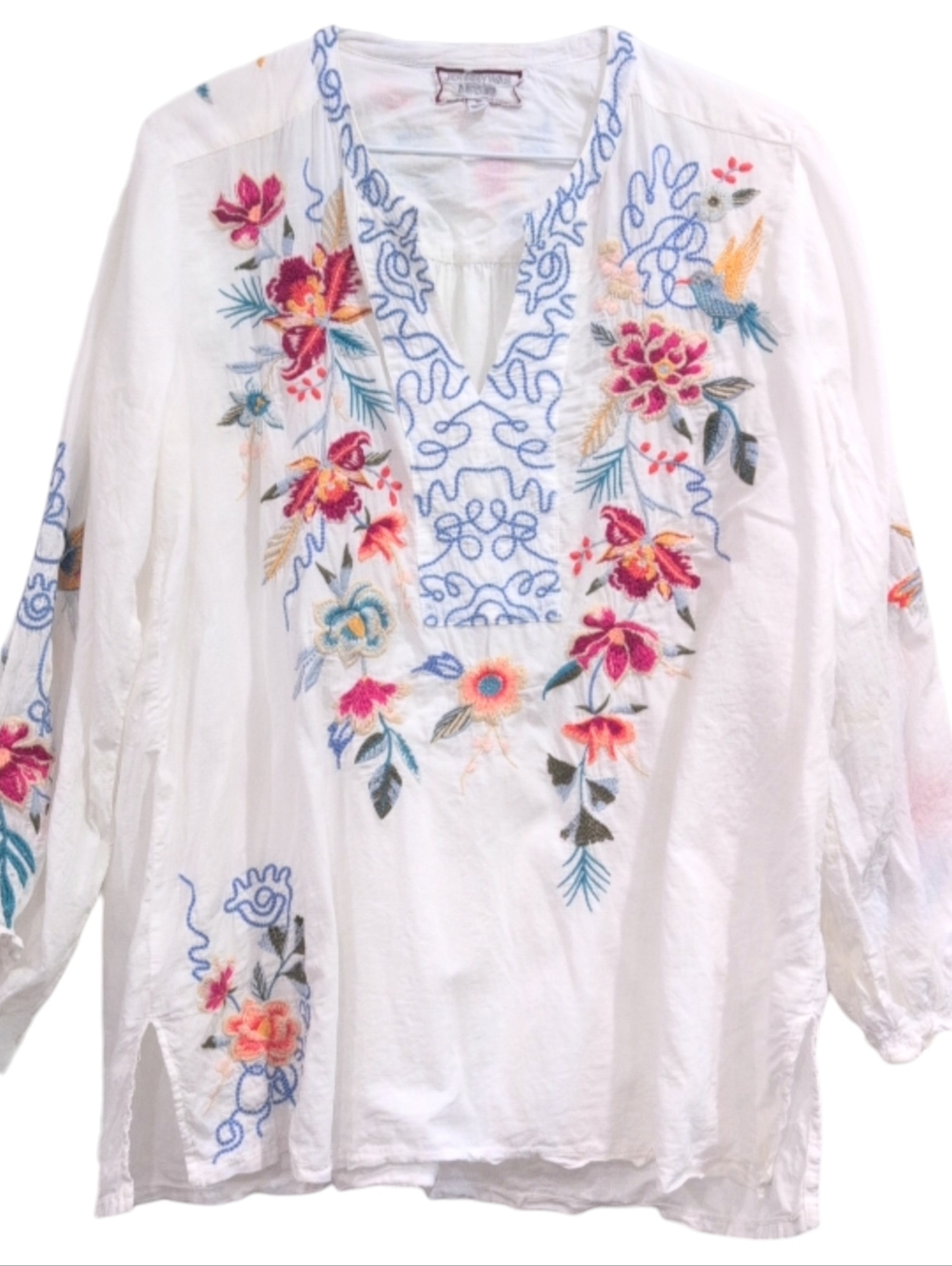 Johnny Was Miro Easy Blouse White Embroidered Boho Medium - Picture 5 of 8